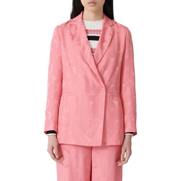 Maje Vala Jacquard Pink Blazer Bird Print Button Size S - Picture 5 of 13